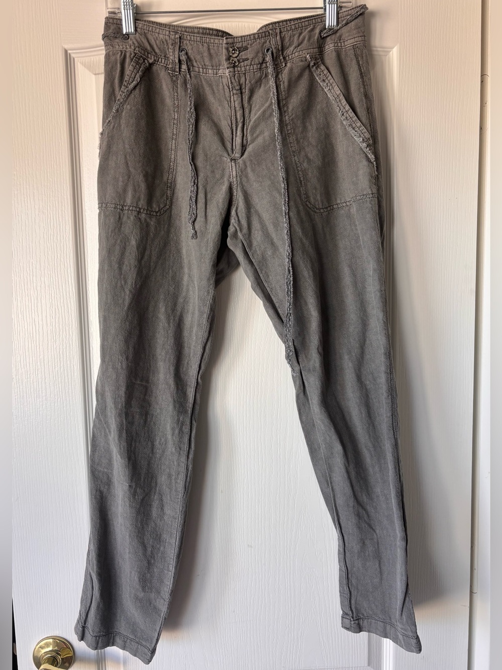 SUNDANCE linen sea breeze drawstring gray pants women’s size 6